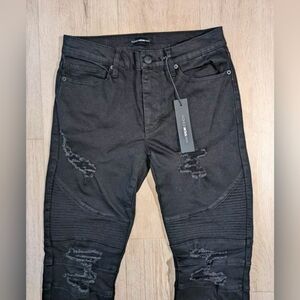 Fashion Nova Men, Black Biker Skinny Distressed Denim Jeans W30 L30